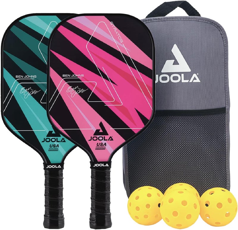 JOOLA Pickleball Paddles Set of 2 – Multiple Colors - Reinforced Fiberglass Surface – Lightweight, Durable, Beginner-Friendly Racket Design – Set Includes Balls & Bag – USAP Approved - Image 1